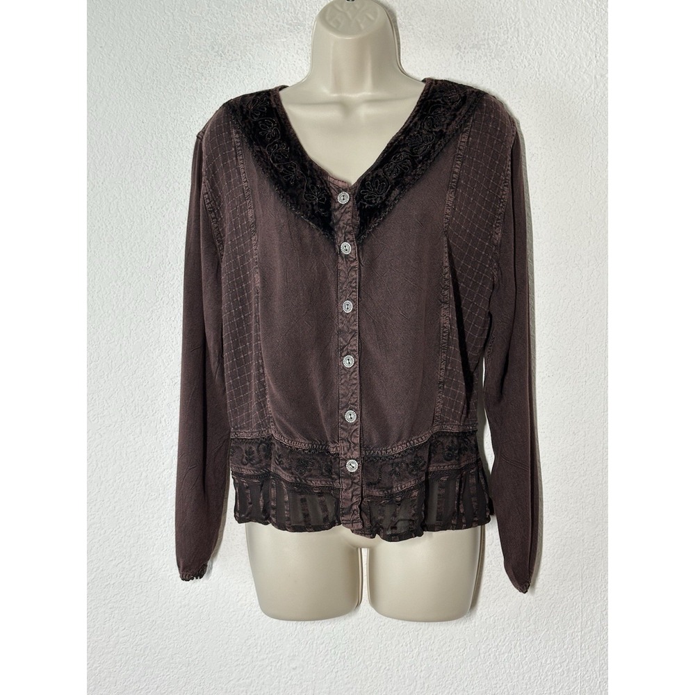 Purple Crushed Velvet Embroidered Boho Peasant Top S/M Tie Back Witchy Whimsigot